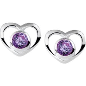 YO&NO - Oorbellen - Zilver - Oorknoppen - Hart - Zirkonia - Amethyst- 8,5/7mm - Kinderen - Zilver 925