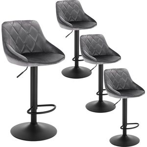 Barkrukken Donkergrijze Barstoelen Ontbijt Eetkrukken voor Keuken Island Counter Barkrukken Set van 4 stuks Fluwelen Buiten, Verstelbare Swivel Gas Lift, Stalen Voetsteun & Base BH219dgr-4-UK