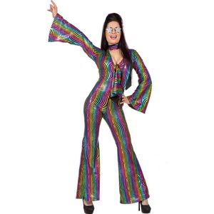 Wilbers & Wilbers - Jaren 80 & 90 Kostuum - Shiny Rainbow Jaren 80 Catsuit - Vrouw - Multicolor - Maat 44 - Carnavalskleding - Verkleedkleding