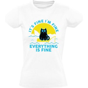 It's Fine, I'm Fine, Everything is Fine Dames T-shirt - dieren - haaien - kat - oceaan - zee - probleem - grappig