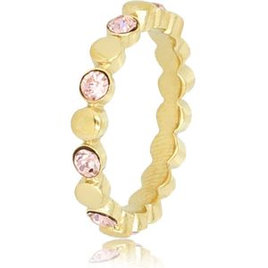 My Bendel - Smalle gouden ring met licht roze steentjes - Smalle gouden ring met licht roze steentjes - Met luxe cadeauverpakking