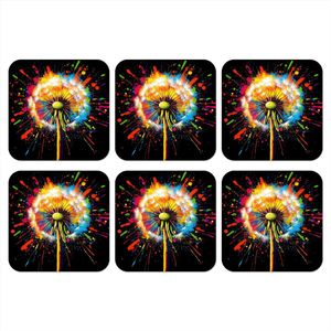 Onderzetters voor glazen - Paardenbloem - Graffiti - Kleurrijk - Bloemen - Natuur - 10x10 cm - Glasonderzetters - 6 stuks