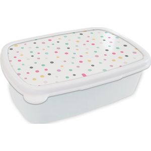 Broodtrommel Wit - Lunchbox - Brooddoos - Confetti - Pastel - Patronen - 18x12x6 cm - Volwassenen