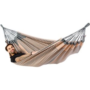 Luilak 2 persoons hangmat - 100% Katoen - 350x160cm - 160kg draagkracht - binnen & buiten - Grijs, Roze