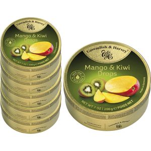 6 Blikjes Mango/Kiwi Drops á 200 gram - Voordeelverpakking Snoepgoed