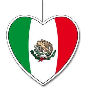 Mexico vlag hangdecoratie hartjes vorm karton 14 cm - Brandvertragend - Feestartikelen/decoraties