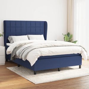 The Living Store Bedframe Blauw Stof - 193x147x118/128 cm - Inclusief Hoofdbord - Matras en Topmatras - Duurzaam - Pocketvering - Middelharde Ondersteuning - Huidvriendelijke Stoffen Hoes - Montagehandleiding