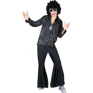 Verkleedpak disco glitter hemd man Boogie Night Shirt Black 48-50