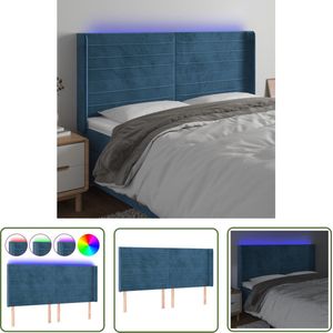 The Living Store Hoofdbord LED 183x16x118/128 cm fluweel donkerblauw - Hoofd Bord - Led Hoofdbord - Hoofdbord Blauw - Velvet Hoofdbord - Hoofdbord Met Led Verlichting