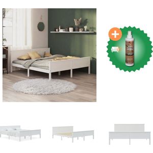 vidaXL Bedframe Grenenhout - s - Meubelen - 208 x 188 x 77 cm - Wit - Bed - Inclusief Houtreiniger en verfrisser