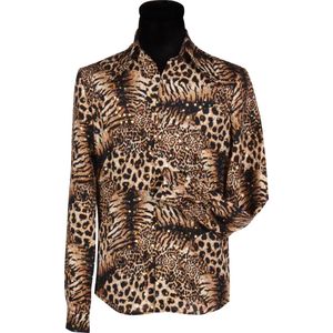 Blouse Tigerking - Heren Blouse - Extreem Fout - Met Pailletten - Jaren 80/90 - Bruin - Maat XXL