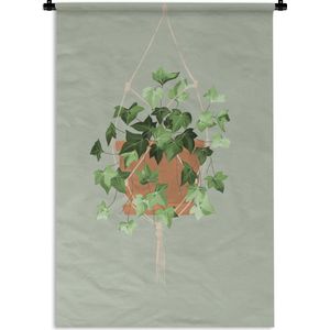 Wandkleed PlantenKerst illustraties - Illustratie van een hangende klimop plant op een grijsblauwe achtergrond Wandkleed katoen 60x90 cm - Wandtapijt met foto