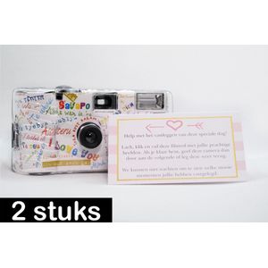 Wegwerpcamera 2x (duopack) - Met bijpassende bruiloft kaart - 2x27 foto’s - Analoge camera - Met ingebouwde flits - Bruiloft - Huwelijk