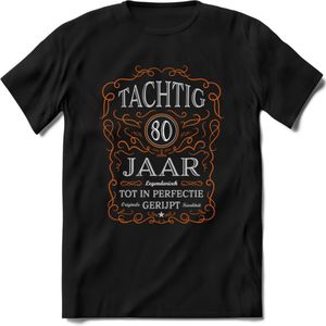 80 Jaar Legendarisch Gerijpt T-Shirt | Oranje - Grijs | Grappig Verjaardag en Feest Cadeau Shirt | Dames - Heren - Unisex | Tshirt Kleding Kado | - Zwart - M