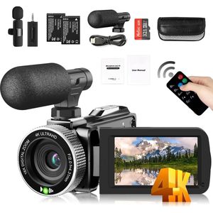 FHD 1080P 48MP 4K Camcorder voor YouTube, Video Vlogging Camera Recorder 18X Digitale Zoom 3.0'' 270 Graden Draaibaar IPS-scherm Camera Camcorder (Zwart)
