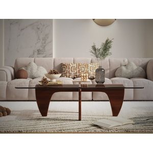 Salontafel Walnoot Hout - Glas - Design Tafel - Coffee table - Koffietafel