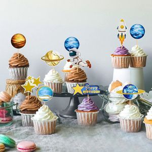 Jacey's TREASURES Ruimte Cupcake Toppers - 9 Stuks - Astronaut - Sterren - Versiering - Verjaardag Versiering - Decoratie - Kinderfeestje - Toppers - Taarttopper - Cake Topper - Prikkers - Cocktailprikkers - Taart - Uitdelen - Voor Jongens en Meisjes