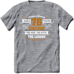 76 Jaar Legend T-Shirt | Goud - Wit | Grappig Verjaardag en Feest Cadeau Shirt | Dames - Heren - Unisex | Tshirt Kleding Kado | - Donker Grijs - Gemaleerd - XXL