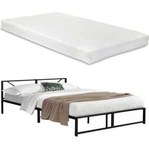 In And OutdoorMatch Metalen Bed Ernesto - Bedframe - Met Matras - Zwart - 180x200 cm - Minimalistisch Design