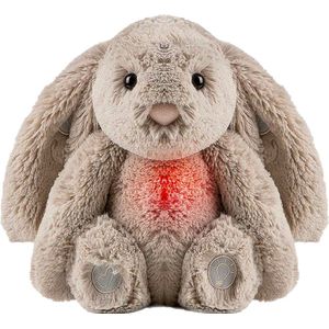 ByTwinly Hartslag Knuffel - Slaapknuffel Konijn - White Noise Knuffel - Muziek Knuffel - Witte Ruis Geluid En Rood Licht - Konijn Knuffel Bedtijd - Pluche - Huilsensor - Heartbeat - Baarmoeder Geluiden - Kraamcadeau - Baby