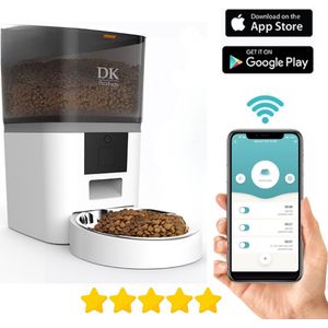 DKProducts.nl Automatische voerbak wit - Nieuw Model - Single Bowl - Voerautomaat Met App - Smartphone Besturing - Voerinhoud 6 Liter - Voor Katten- en Hondenvoer - Droogvoer - Voedingsschema - WiFi - Automatische voerbak kat - Automatische voerbak