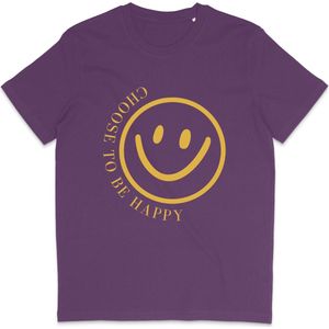 Grappig T Shirt Dames Heren - Choose to be Happy Smiley - Paars - S
