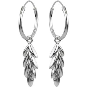 Zilveren oorbellen | Oorring met hanger | Zilveren oorringen met hanger, veer