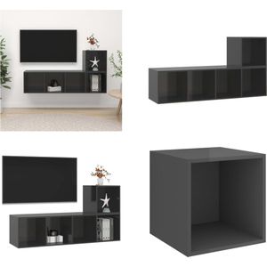 vidaXL 2-delige Tv-meubelset spaanplaat hoogglans grijs - Tv-kastenset - Tv-kastensets - Tv-kasten - Tv-meubelset