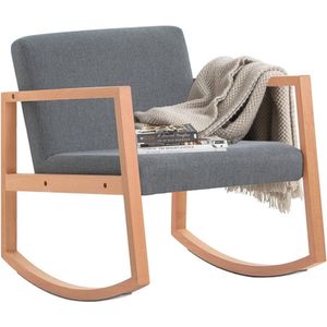 Rootz Schommelstoel - Schommelstoel - Relaxstoel - Beukenhout en katoenen stof - Comfortabele en wasbare kussens - Stabiel met vloerbeschermers - 66 cm x 73 cm x 75 cm