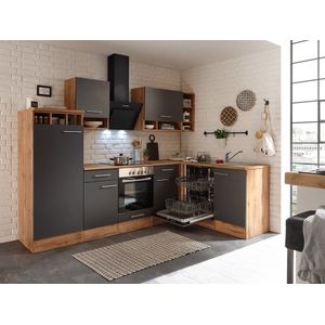 Hoekkeuken 280  cm - complete keuken met apparatuur Hilde  - Wild eiken/Grijs  - keramische kookplaat - vaatwasser - afzuigkap - oven  - spoelbak