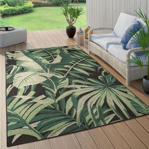 Paco Home Buiten Vloerkleed Voor Buiten Balkon Palm Jungle Patroon Bloemen Boho Groen 100x200 cm