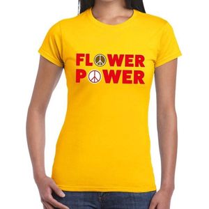 Flower power tekst t-shirt geel voor dames XXL