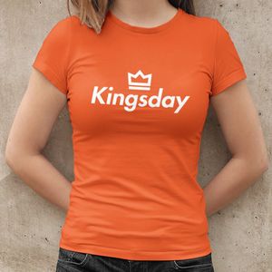 Oranje Koningsdag T-Shirt Kingsday Crown (DAMES - MAAT XXL) | Oranje Kleding | Feestkleding