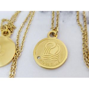 Mei's | Lacy Zodiac Chain ketting | dames ketting / Sterrenbeeld Waterman - Aquarius / sieraad dames | Stainless Steel / 316L Roestvrij Staal / Chirurgisch Staal / 18 K Goud / Zirkonia | goud / 45 - 50 cm