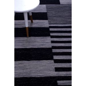 Zwart Tapijt Laagpolig Handgeweven Wollen Vloerkleed - Koho Afghan Modern Kelim 200x155 - 200x155cm- Modern - Woonkamer - Salon - Slaapkamer - Eetkamer