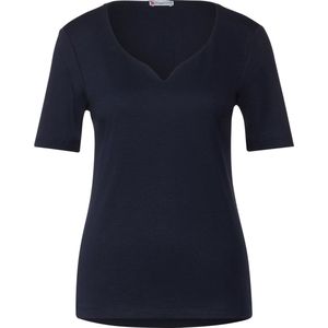 Street One QR shirt with heart neckline shape Dames T-shirt - deep blue - Maat 40