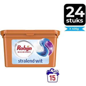 Robijn Wascapsules - 3-in-1 - Stralend Wit - 15 Stuks - Voordeelverpakking 24 stuks