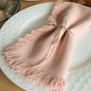 Handgemaakte stoffen servetten van 100% katoen met franje, set van 4, katoenen servetten van 17,7 x 17,7 inch herbruikbare servetten doek wasbare tafelservetten voor huwelijksfeest (roze)