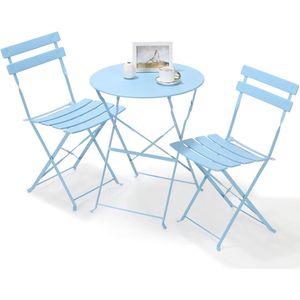 Kanyu® Orgineel Frans Bistroset - Voor De Tuin - Balkonset - 2 personen - Patio Set - Hemelsblauw - Metaal - Opvouwbaar