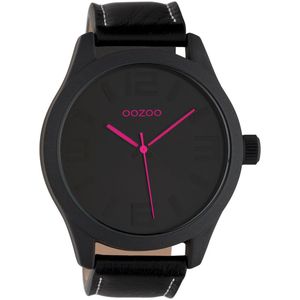 OOZOO Timepieces - Zwarte horloge met zwarte leren band - C1068