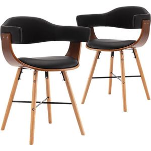 vidaXL - Eetkamerstoelen - 2 - st - kunstleer - en - gebogen - hout - zwart