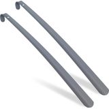 schoenlepel set van 2 - 58 cm lang - metaal - ophangoogje - grijs