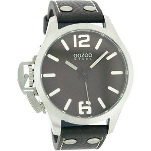 OOZOO Timepieces - Zilverkleurige horloge met bruine leren band - OS254