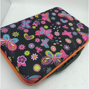 Diamond painting koffer - stockage box met 60 potjes - zwart met vlinders en bloemen - oranje rand