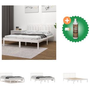 vidaXL Bedframe - Houten - 205.5 x 186 x 100 cm - Wit - 180 x 200 cm - Bed - Inclusief Houtreiniger en verfrisser