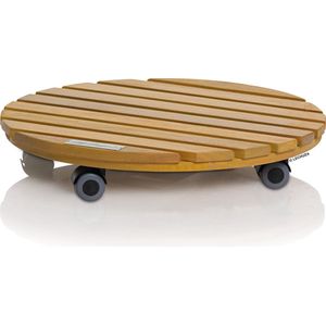 LECHUZA Coaster natural wood 40 round - Plantenroller - FSC® 100% eucalyptus hout - diameter 40 cm - 4 wielen