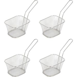 4x Patat/snack serveermandje/frituurmandje zilver 24 cm - Tafeldecoratie - Patat/snack serveren in een mandje