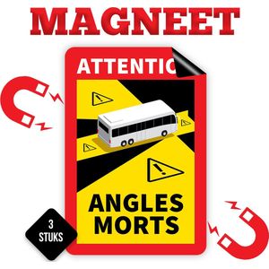 Brute Strength - Voordeelset 3 Magneet Stickers Dode Hoek Frankrijk - Bus - Camper - Attention Angles Morts - Duurzame Kwaliteit - Formaat 17 x 25 cm
