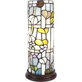 LumiLamp Tiffany Tafellamp Ø 15x36 cm Blauw Wit Glas Rond Tiffany Bureaulamp