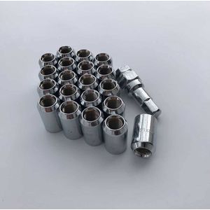 Wielmoeren - M12 x 1,5 - 32mm - Zilver moeren - 20 stuks plus Sleutel / M12x1.5 / M12x1,5